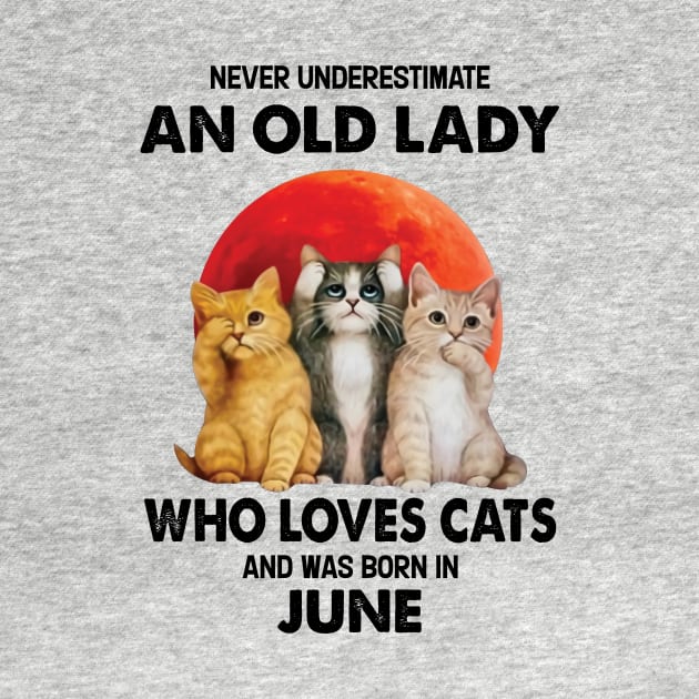Never Underestimate An Old Lady Who Loves Cats And Was Born In June by Bunzaji